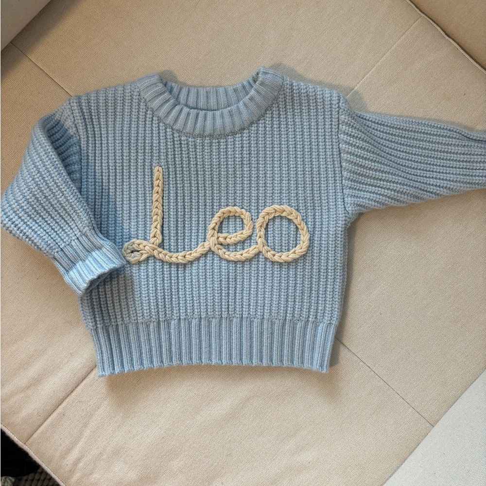 Personalized Blue Knit Sweater for Baby Boy Leo Baby Gift